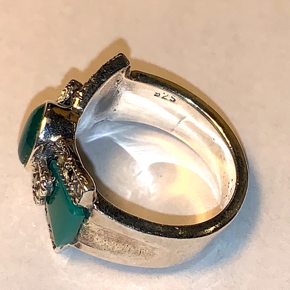 GORGEOUS STERLING SILVER vintage jade earrings & ring set - Picture 5 of 6
